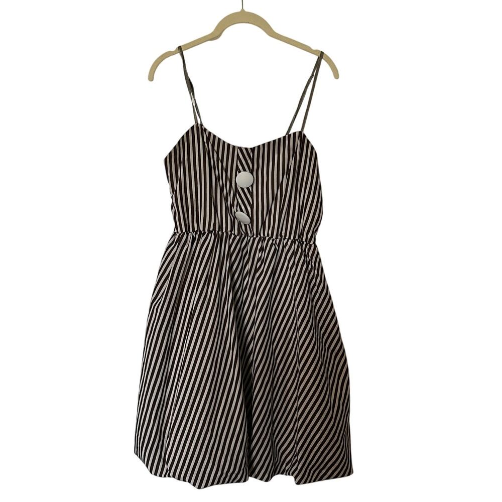 Vintage Striped Bubble Skirt Mini Dress Brown White Women's Size S Retro Y2K